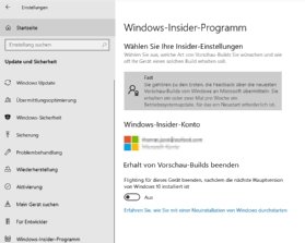 Abbildung 3: Wer Windows-10-Versionen vorab testen will, muss am Insider-Programm teilnehmen, diese Teilnahme lässt sich in Windows 10 steuern.